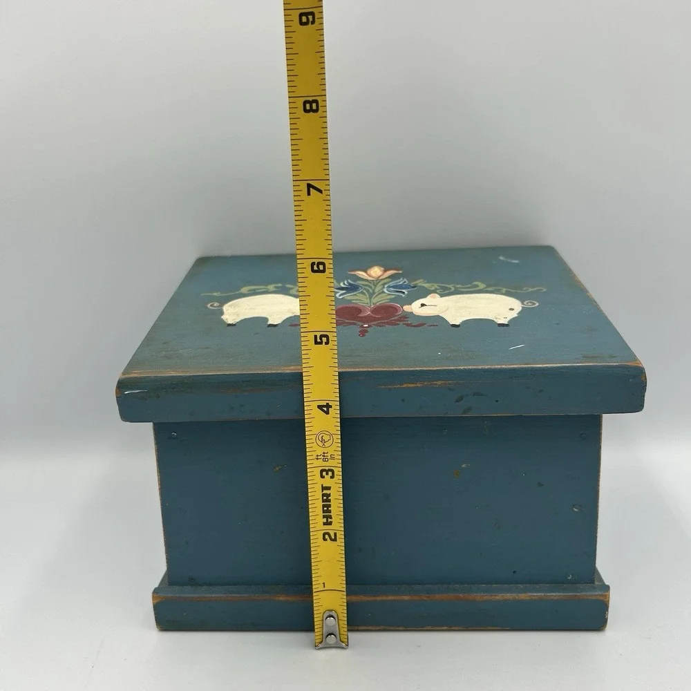 Vintage Wooden Recipe Hinged File Box Kitchen Farmhouse Cottagecore Pigs